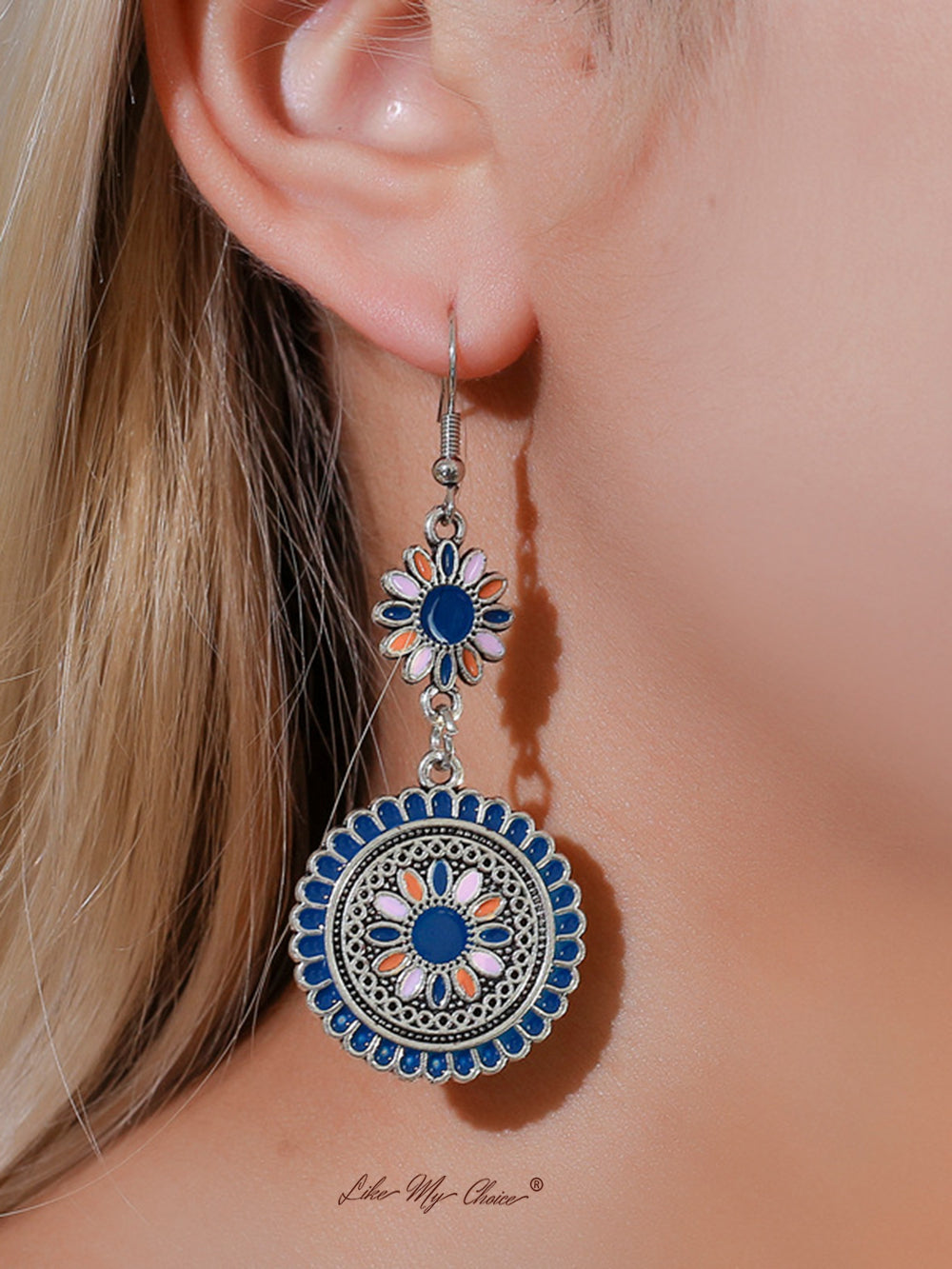Boho Dangle Earrings with Ethnic Flowers