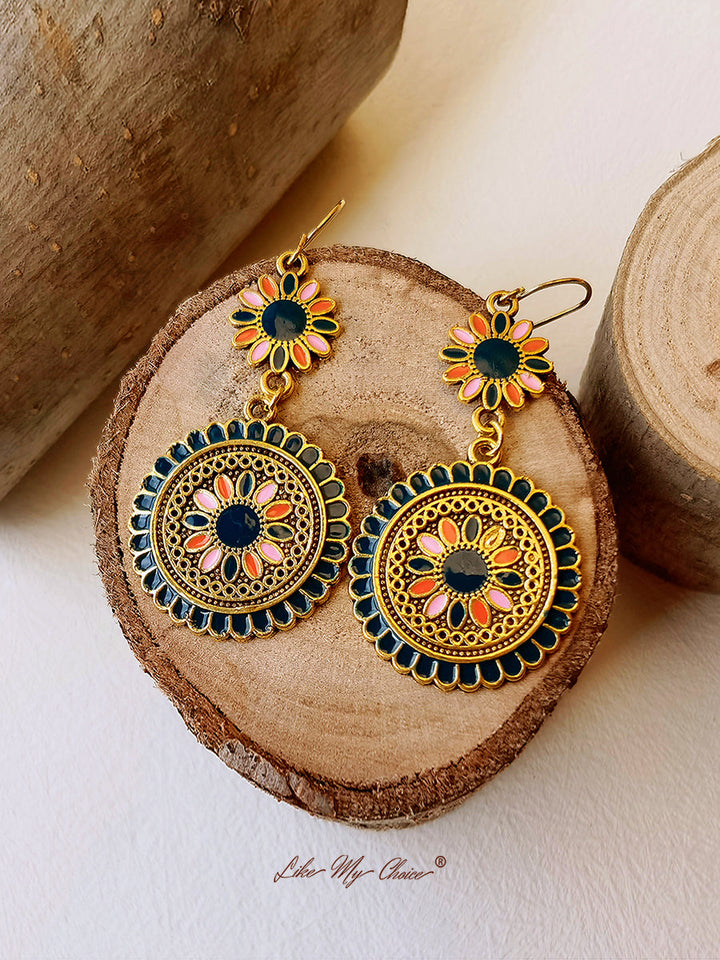 Boho Dangle Earrings with Ethnic Flowers