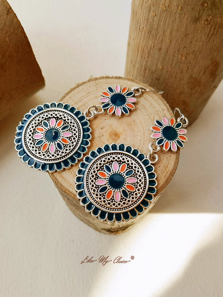 Boho Dangle Earrings with Ethnic Flowers