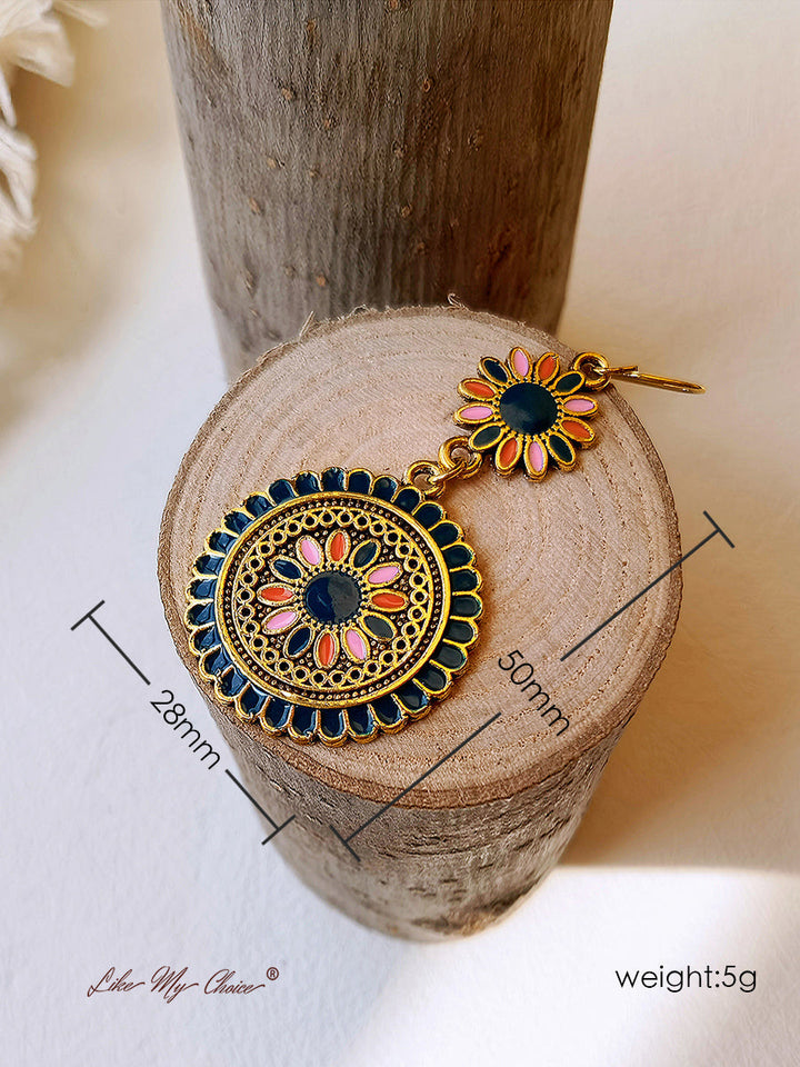 Boho Dangle Earrings with Ethnic Flowers