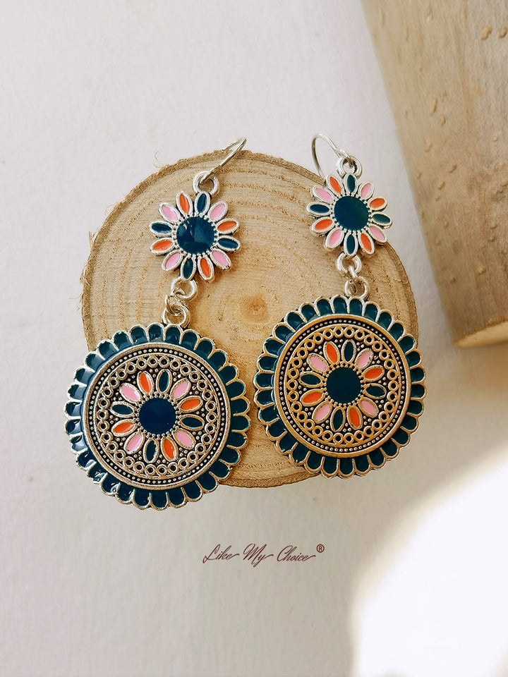 Boho Dangle Earrings with Ethnic Flowers