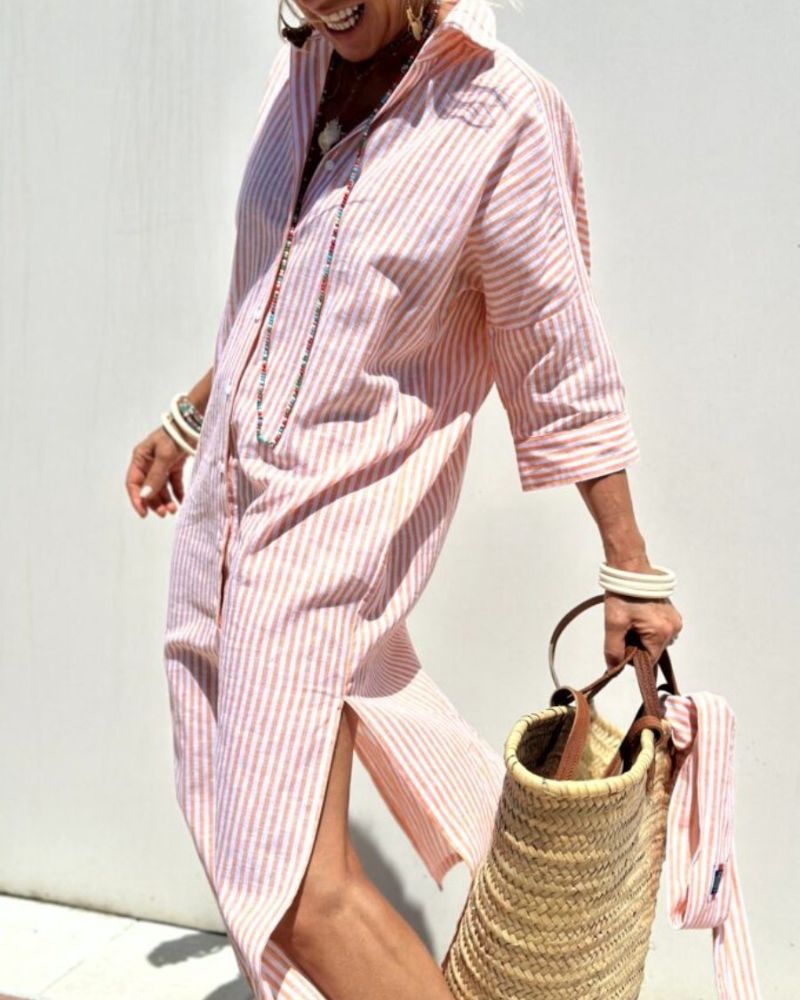 Louise | Classic Striped Lace-Up Shirt Dress