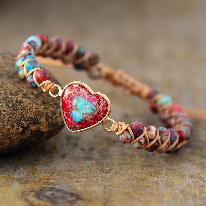 Tody - Handmade Jasper Heart Wrap Bracelet