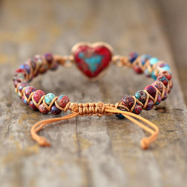 Tody - Handmade Jasper Heart Wrap Bracelet