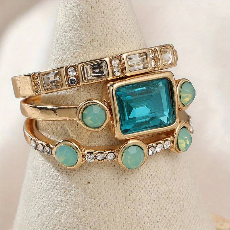 Rhea- Vintage Blue Crystal Ring Set