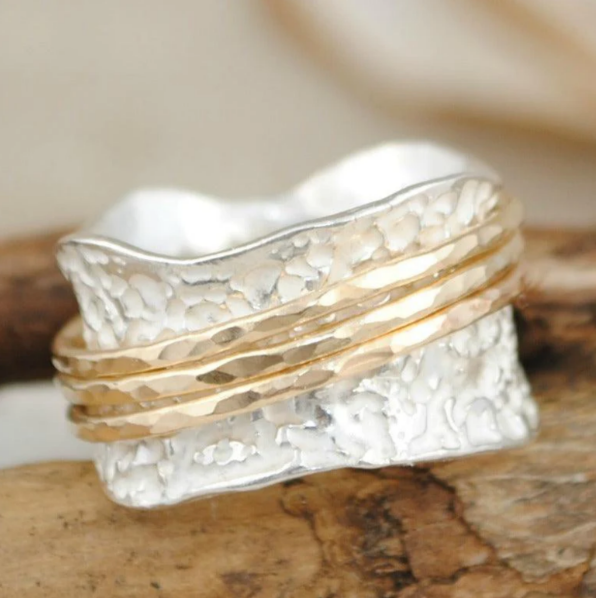 Vintage Spinner Ring Thin Gold and Silver
