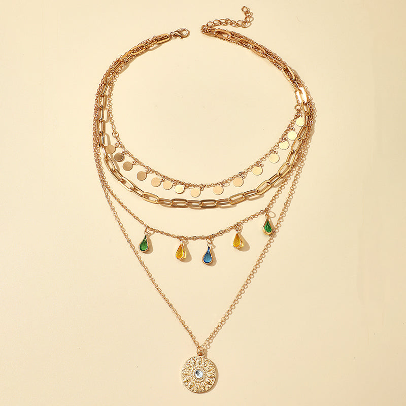 Multi-layer Sequin Colorful Crystal Pendant Necklace