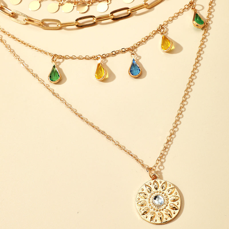 Multi-layer Sequin Colorful Crystal Pendant Necklace