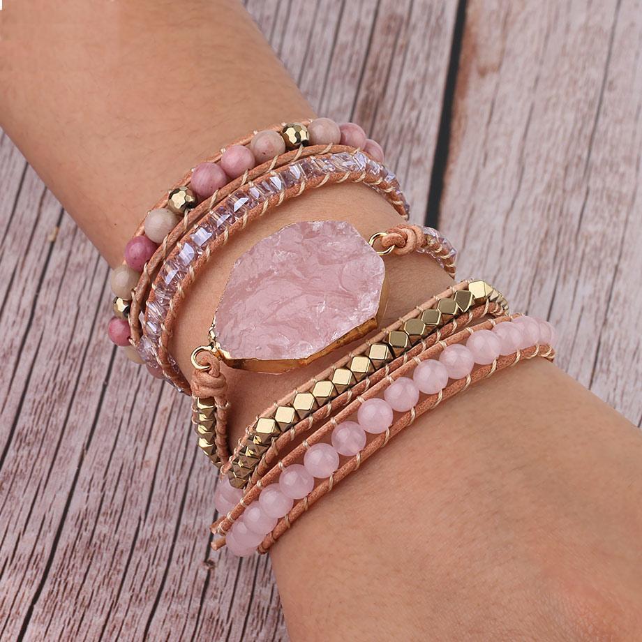 Boho Rose Quartz Wrap Bracelet