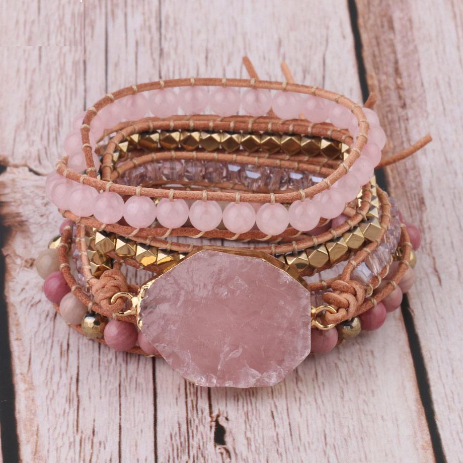 Boho Rose Quartz Wrap Bracelet